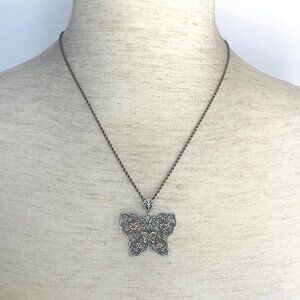 Love Earth Sterling Silver 925 10K Yellow Rose Gold Butterfly Pendant Necklace